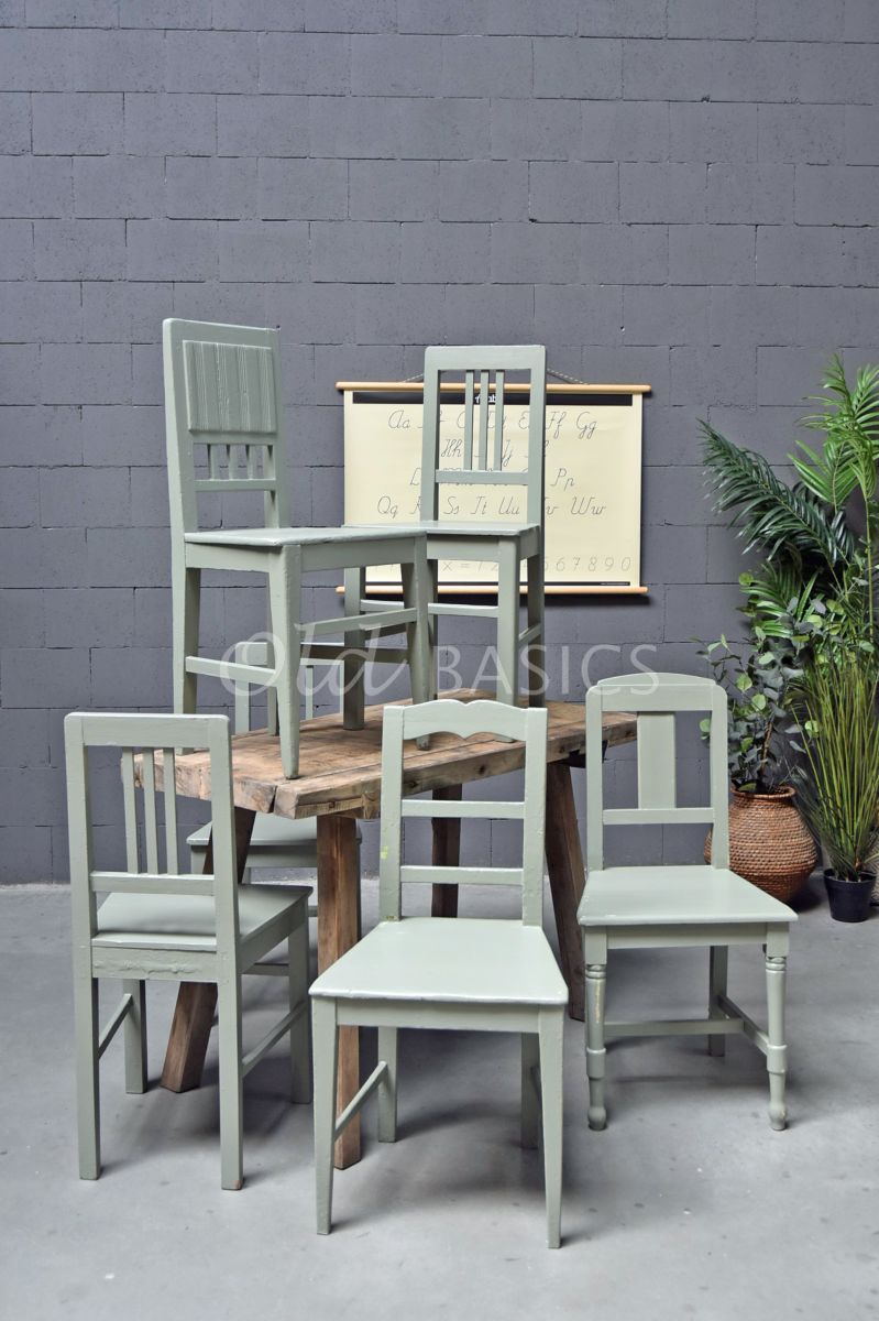Houten stoel, groen, grijs, materiaal hout